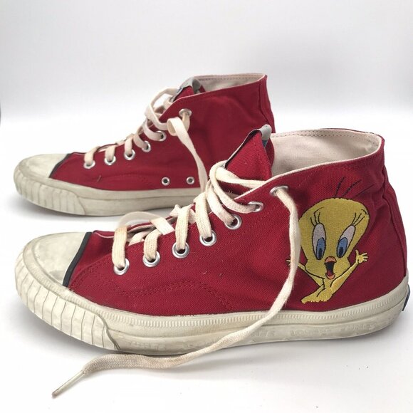 Vintage Keds Womens Tweety Bird Shoes 8.5 Hightop Red Canvas Looney Tunes 1993 - Picture 1 of 12